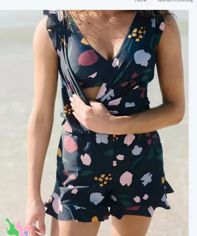 Nicole | Einteiliger Badeanzug mit Eingebautem BH und Boxer-Print