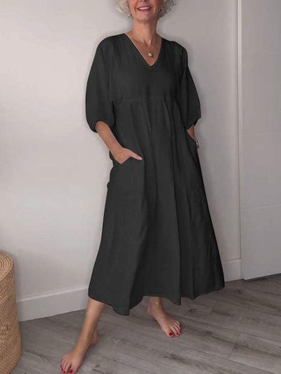 Eeva™ - Lässiges Midikleid mit V-Ausschnitt und Taschen